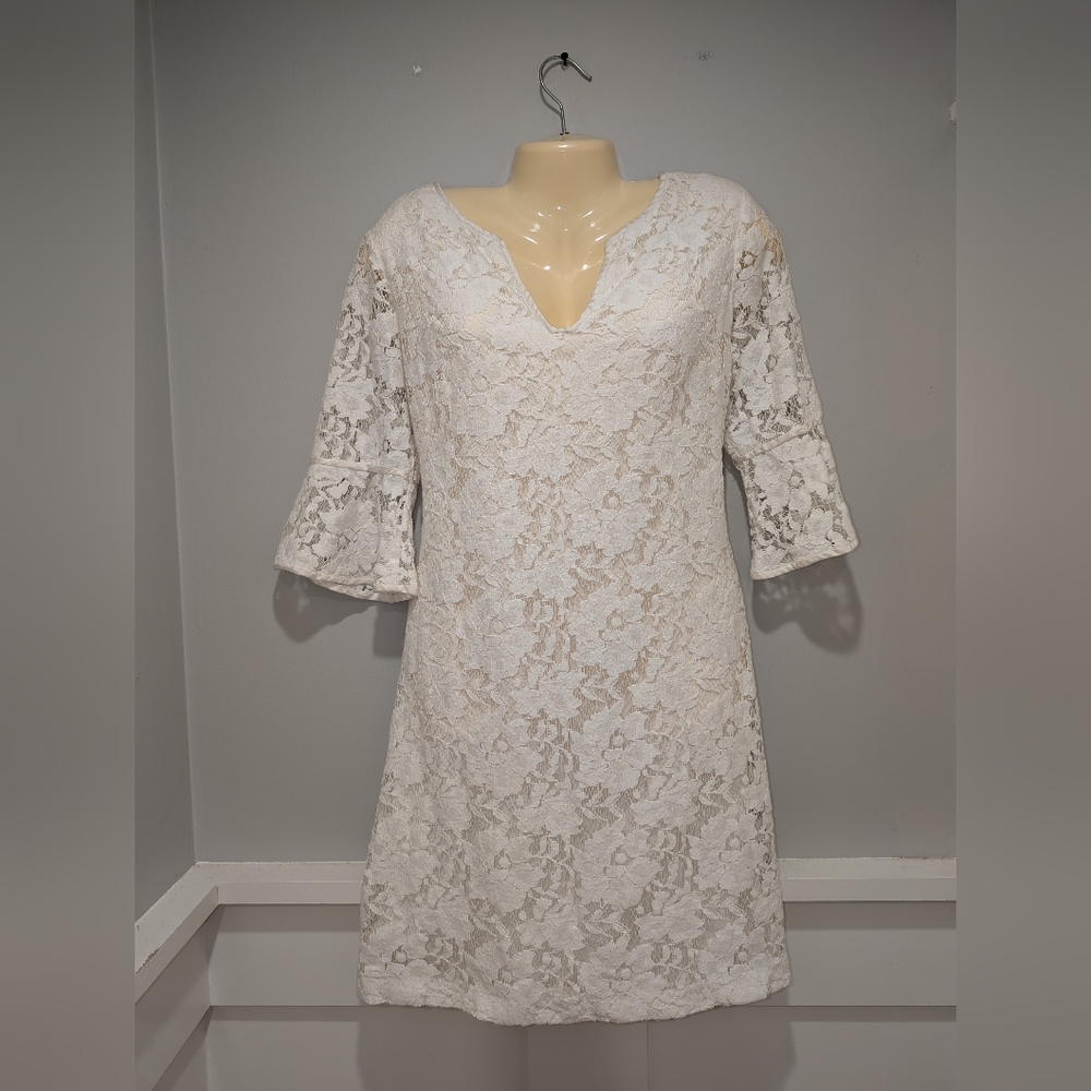 Adrianna Papell Cream Lace Long Sleeve Dress